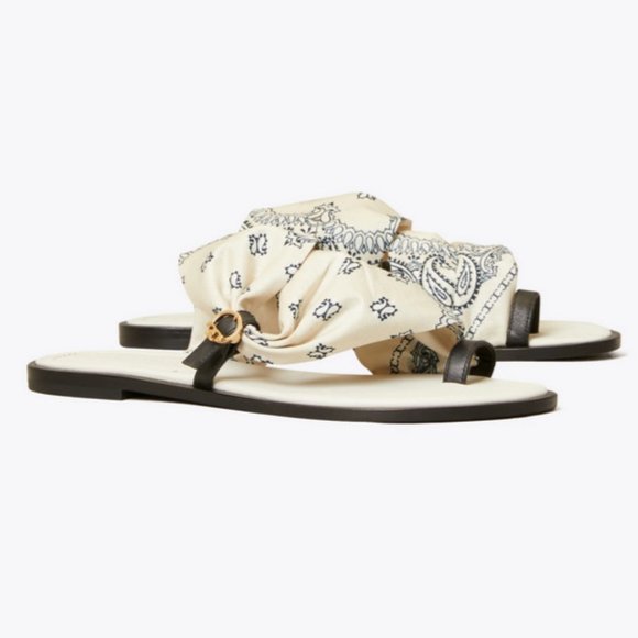 Tory Burch Shoes - NEW Tory Burch Size 9 US Womens Selby Scarf Sandal Ivory Americana Bandana NWB